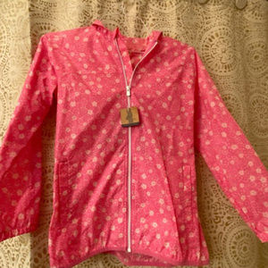 Lands End Pink Raincoat w/ Pocket & Hood
